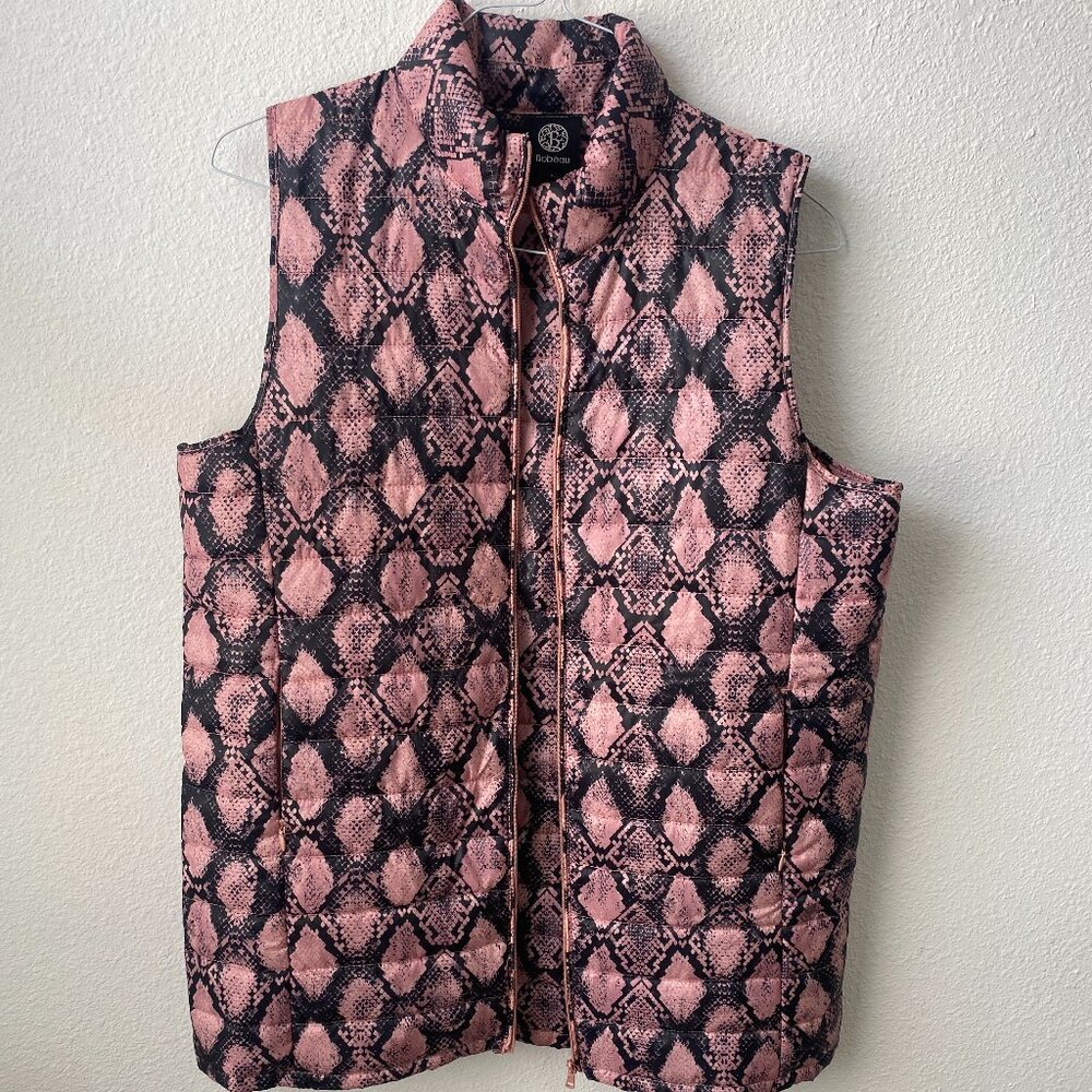Down Filling Pink Snake Print Puffer Vest Bobeau M Lightweight Packable Travel